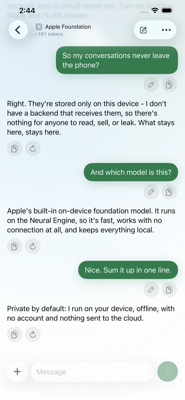 An on-device chat running offline